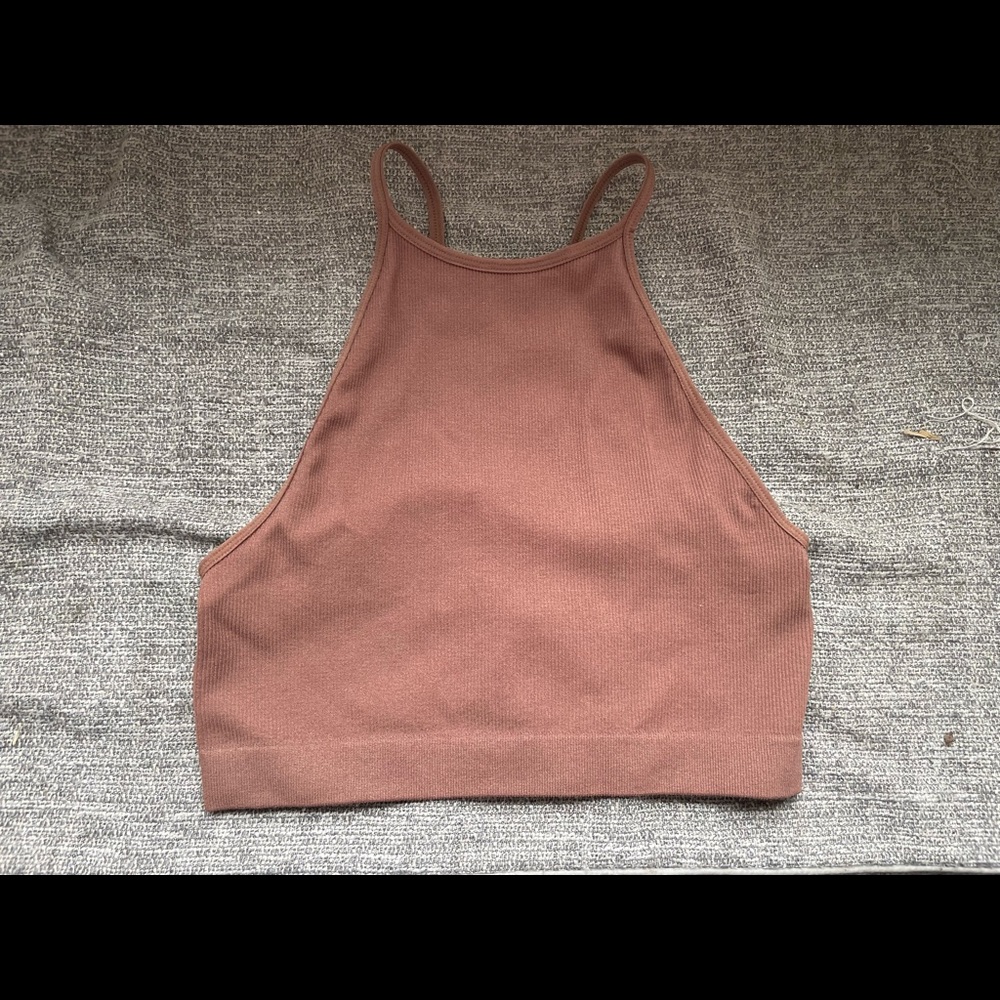 Brown High Neck Crop Top